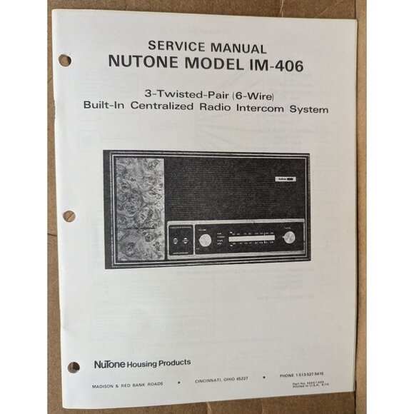 NUTONE SERVICE MANUAL FOR MODEL IM-406 CENTRALIZED RADIO INTERCOM SYSTEM - Picture 2 of 13